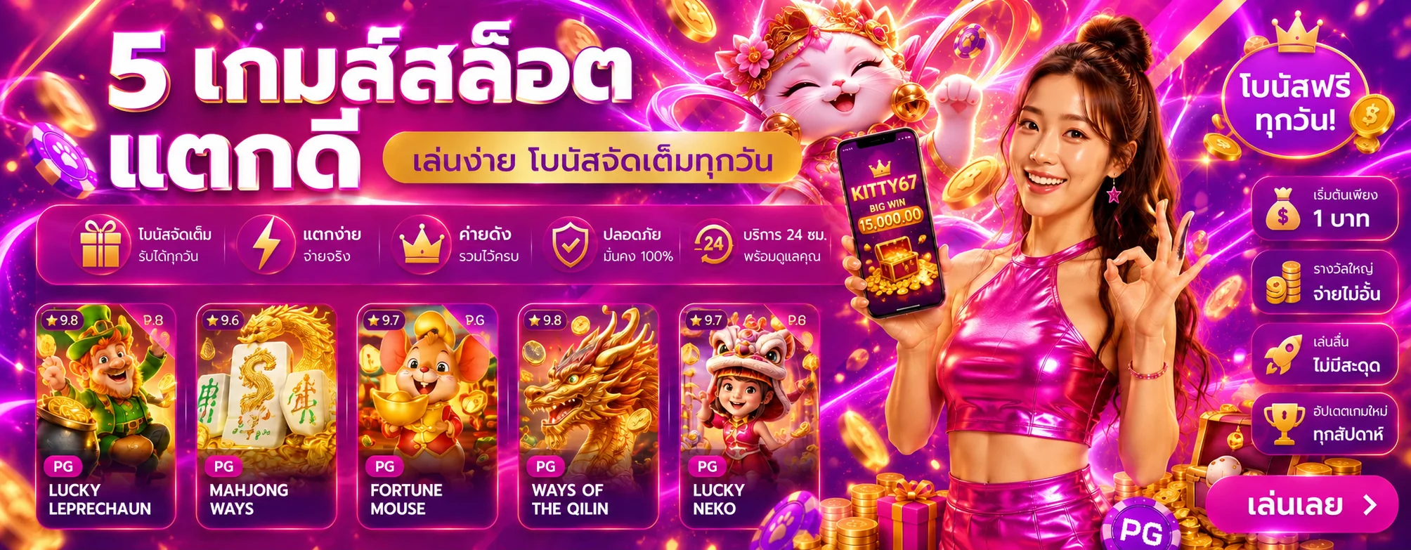 แบนเนอร์สล็อตเว็บตรง KITTY67 พร้อมเกมยอดนิยม